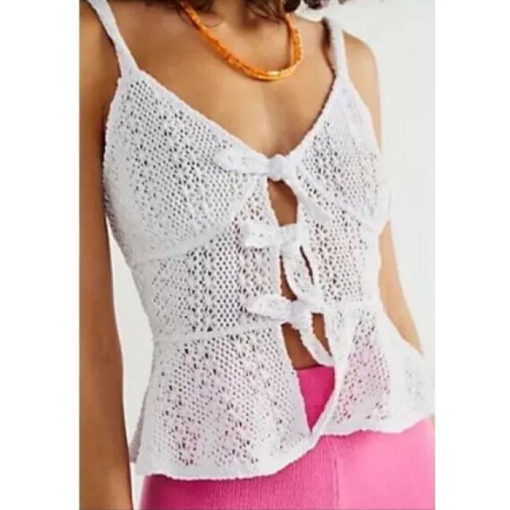 Free People Charlize Crochet Tank Top In White XS